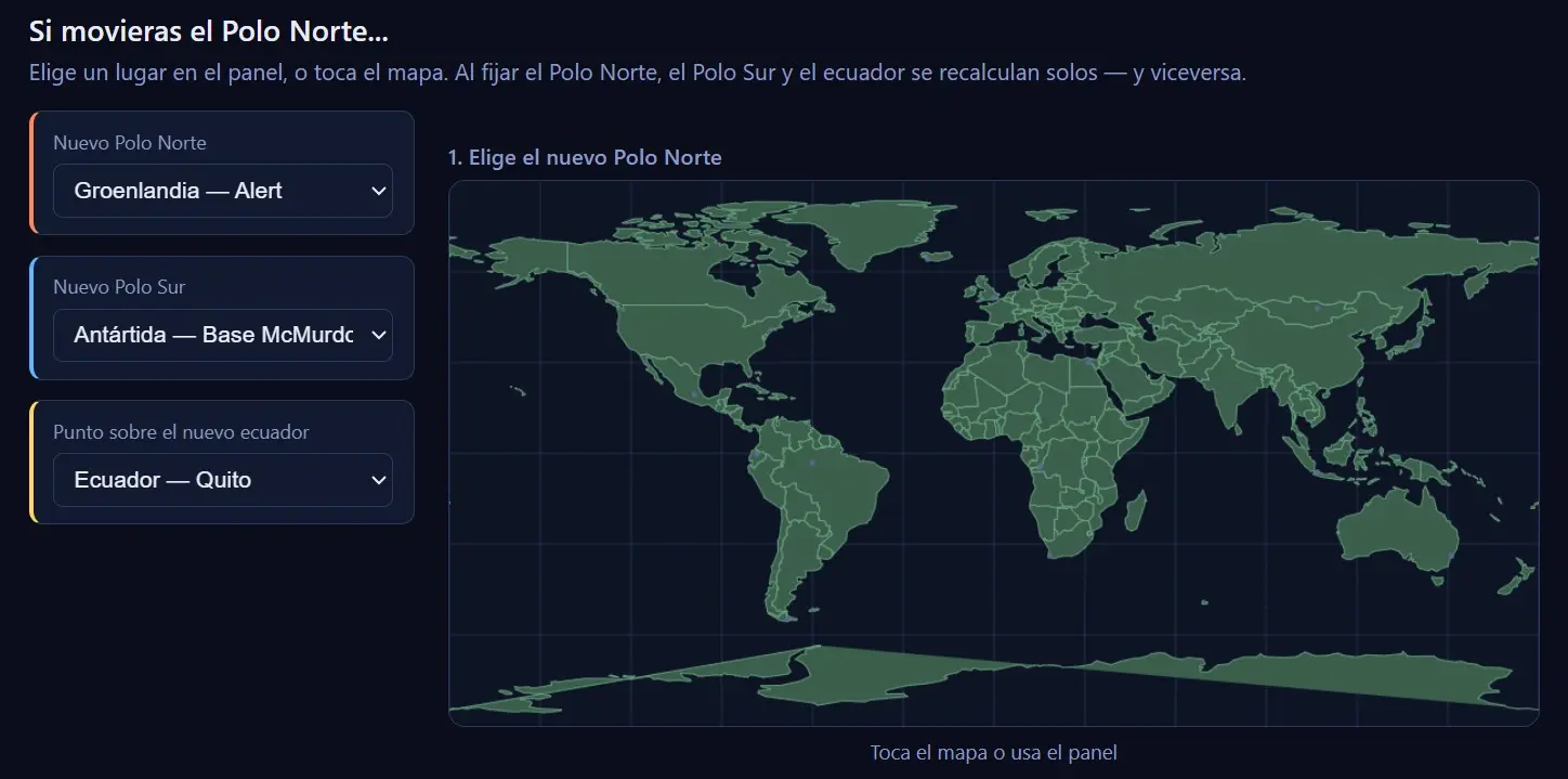 Side panel with the 51 preset places next to the untransformed world map