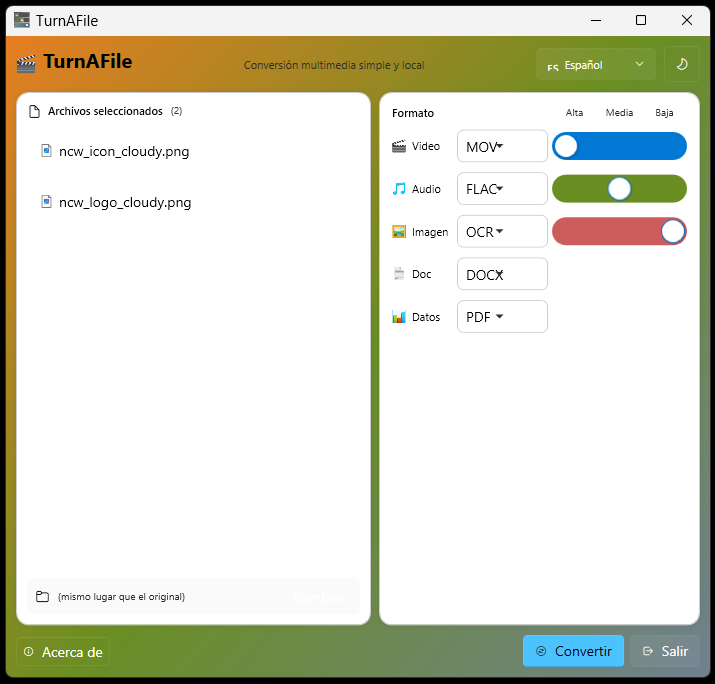 TurnAFile - Vista principal